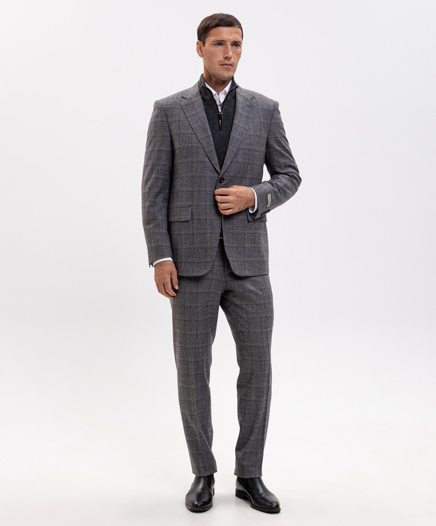 Canali Серый костюм из шерсти в клетку BF053041228020 изображение 3