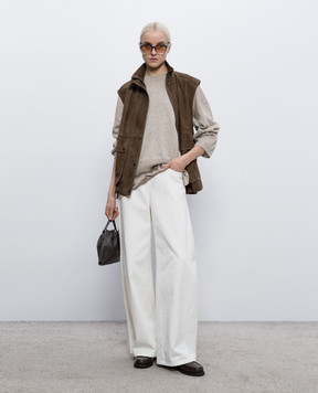 Brunello Cucinelli Коричневий джемпер з льону з паєтками MDT746410