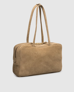 Christian Villa Бежевая замшевая сумка-боулер с тиснением логотипа 06406