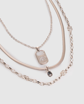 Off-White Сріблясте багатошарове намисто з підвісками OWOB13YF25MET001