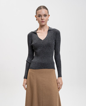 Max Mara Серый пуловер ONDATA в рубчик с люрексом ONDATA