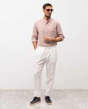 Agnona Коричневая рубашка из льна в полоску TD07U3YR3002