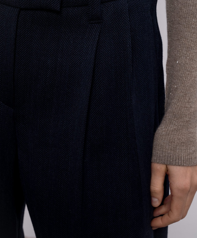 Brunello Cucinelli Синие брюки из шерсти в узор MP188P9318 изображение 5