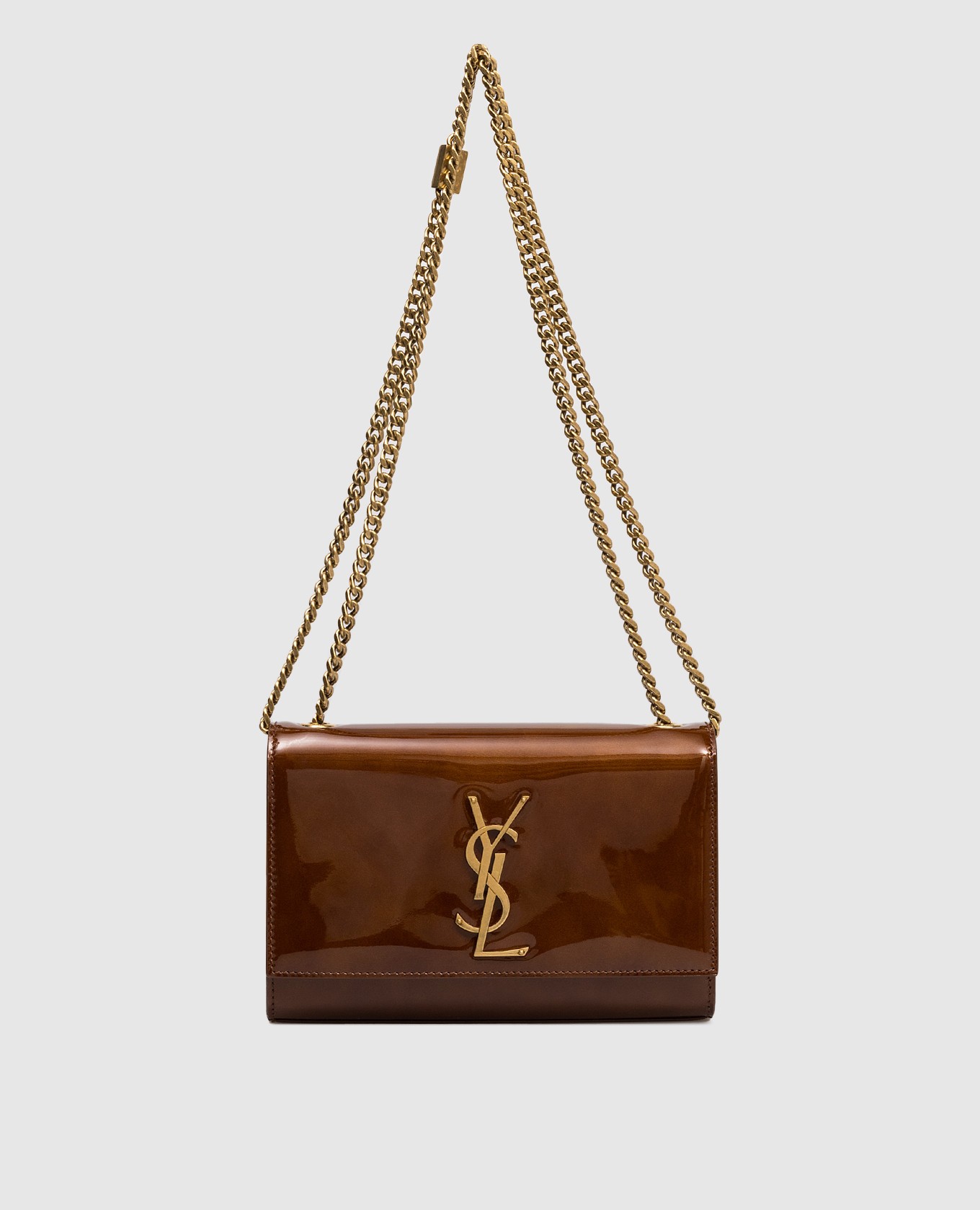 

Коричневая кожаная лакированная сумка Kate, Коричневый, Сумки через плечо