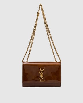 Saint Laurent Коричневая кожаная лакированная сумка Kate 469390AAD9W