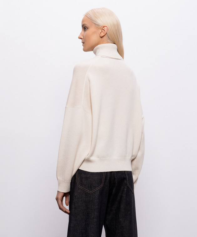 Brunello Cucinelli Бежевый свитер из кашемира с цепочкой мониль M12744403P изображение 4