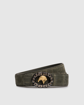 Stefano Ricci Ремень цвета хаки из кожи крокодила с эффектом нубука N381CNC582T1