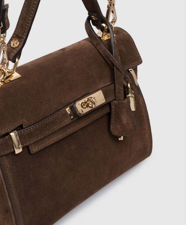 Gianni Notaro Коричневая замшевая сумка-сетчел SUEDE с подвеской 099SUEDEORO изображение 4