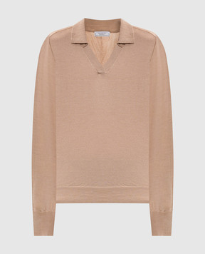 Peserico Бежевый пуловер из шерсти с воротником-поло S99426F1809770