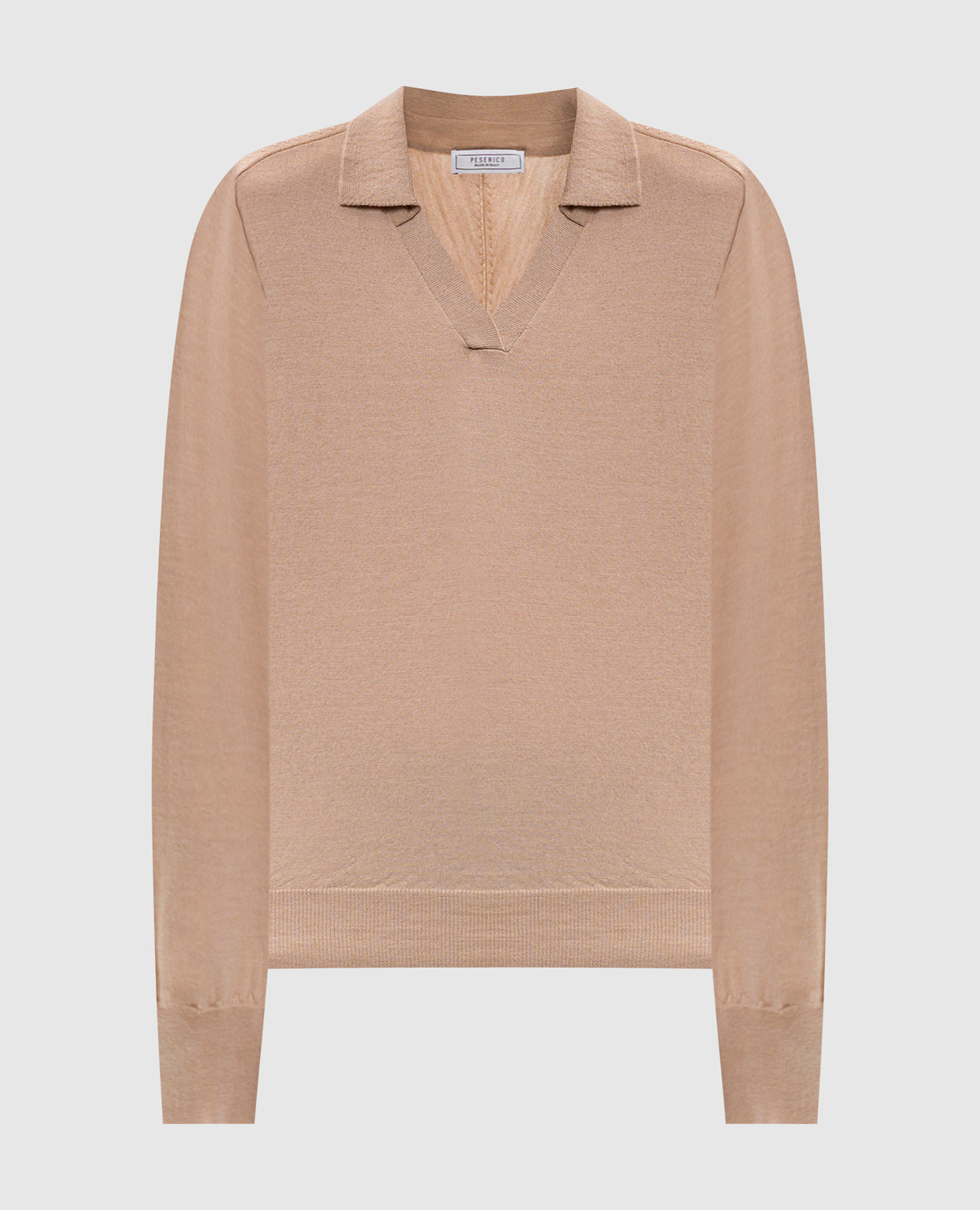 Бежевый пуловер из шерсти с воротником-поло