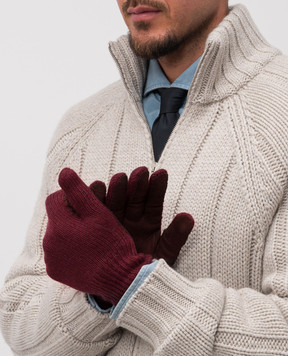 Brunello Cucinelli Бордовые комбинированные перчатки с кашемиром M2292128