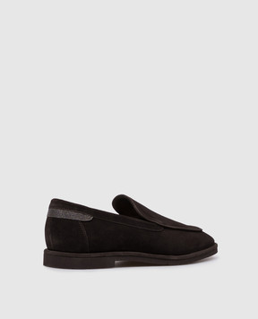 Brunello Cucinelli Темно-коричневые замшевые лоферы с цепочкой мониль MZSFG3300P