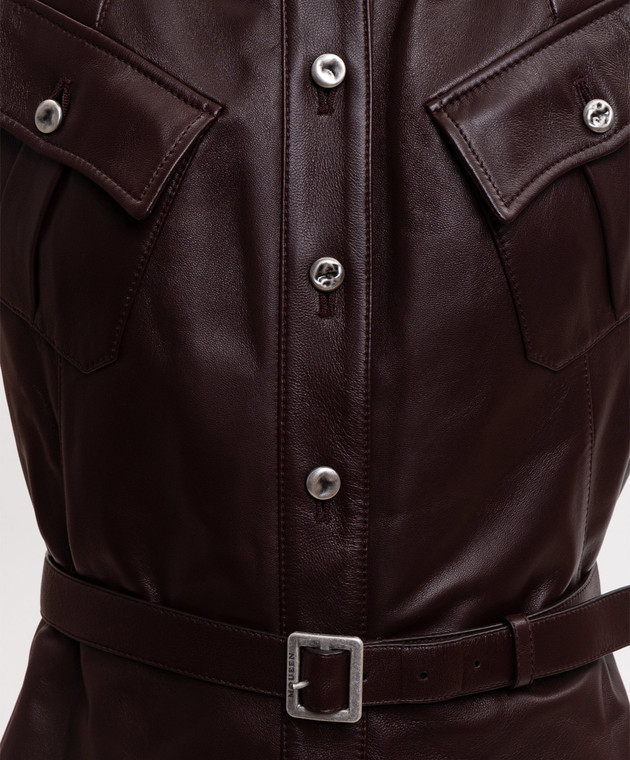 Alexander McQueen Бордовое кожаное платье 876456Q5ARX изображение 5
