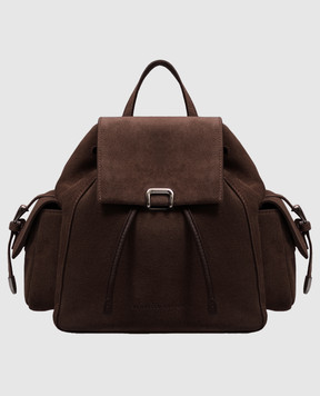 Brunello Cucinelli Коричневый замшевый рюкзак с тиснением логотипа MBDLB2841
