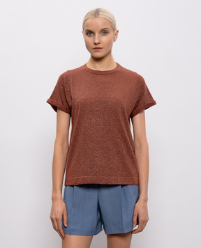 Brunello Cucinelli Коричневая футболка с кашемиром и шелком M41810000