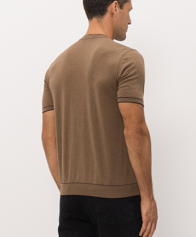Bertolo Cashmere Коричневая футболка с контрастным окантованием 902204002056 изображение 4