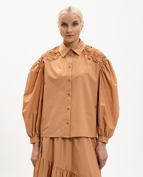 Twinset Коричнева сорочка з мереживом 261LB2AJJ