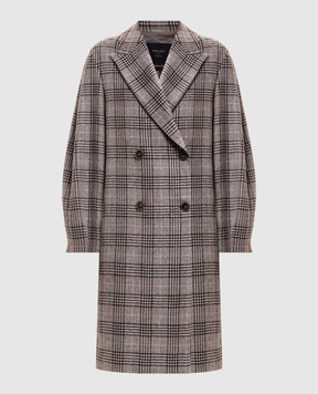 Twinset Серое двубортное пальто с шерстью в клеточку 262TP2740
