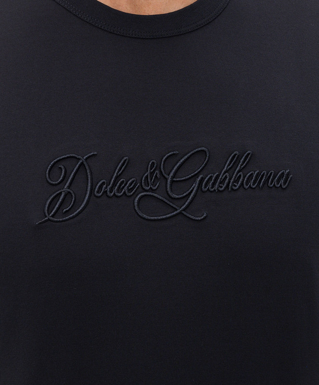 Dolce&Gabbana Голубая футболка с фактурной вышивкой логотипа G8PT1ZG7P9K изображение 4