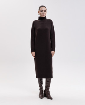 Max Mara Коричневое платье миди FRAGORE из шерсти и кашемира MXMFRAGORE