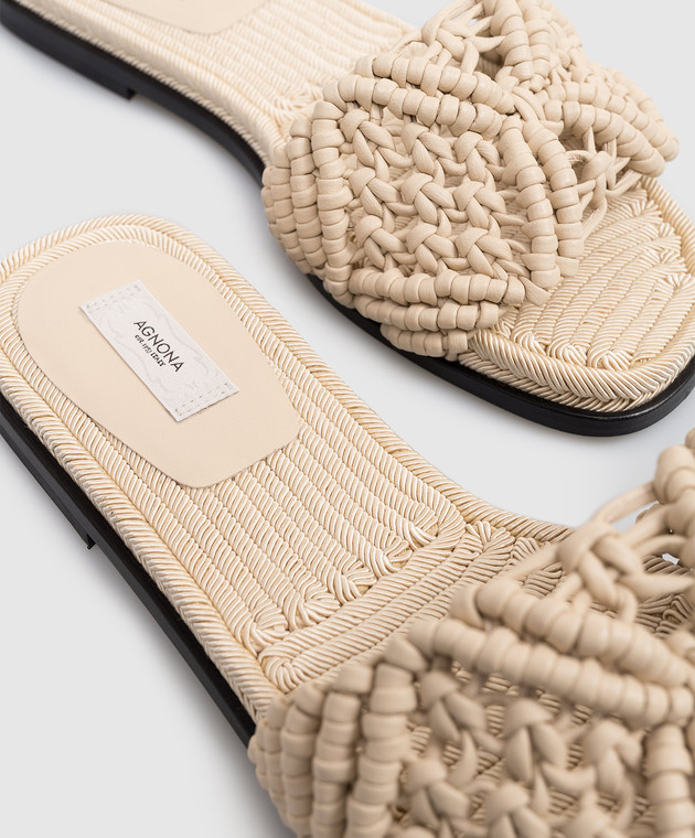 Agnona Бежеві шкіряні шльопанці з плетінням LI1102L8265 зображення 5
