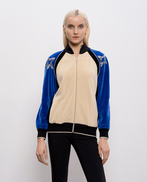 Valentino Бежевая спортивная велюровая куртка с кристаллами 8B3MF25GA4U