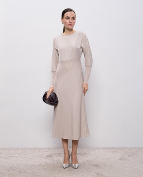 Peserico Бежева сукня міді з ланцюжком моніль S020136644A