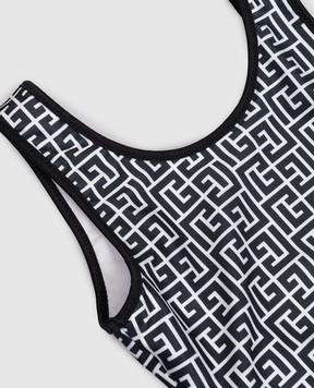 Balmain Дитячий чорний купальник в брендовий принт BYCA29Z37781214