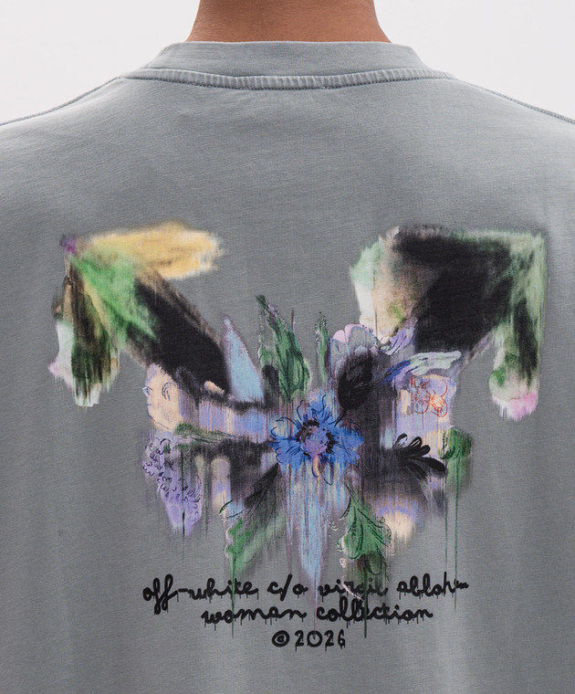 Off-White Сіра футболка з принтом Flower 2FA00646T зображення 5