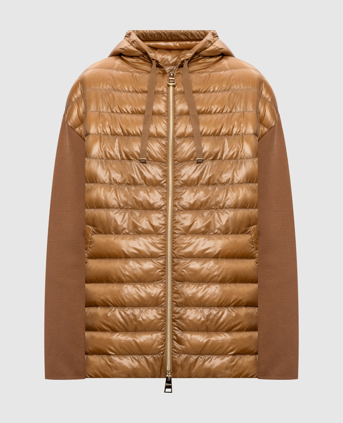 

Коричневая комбинированная куртка с капюшоном, Коричневый, Куртки