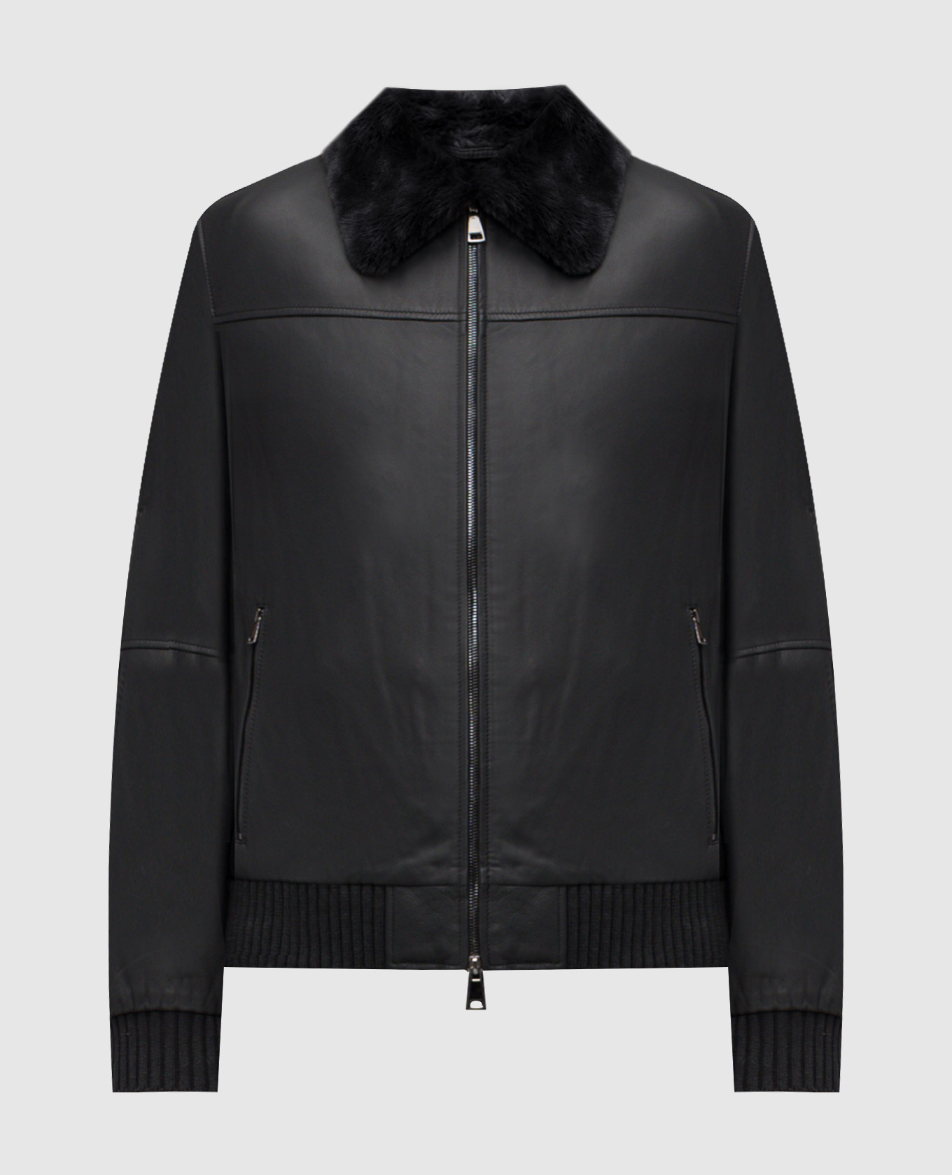 

Черная кожаная куртка с мехом, Черный, Кожаные куртки