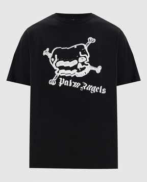 Palm Angels Черная футболка с контрастным принтом Skull PMAA109S26JER004
