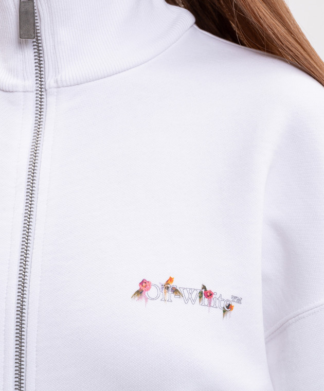 Off-White Белая укороченная спортивная куртка с принтом логотипа 2FE00508T изображение 5