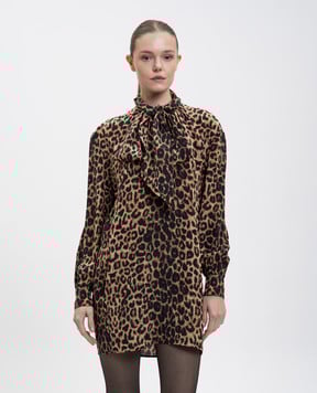 Saint Laurent Платье мини из шелка в анималистичный принт 851136Y6J43