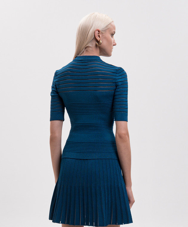 Balmain Синій топ з фактурним візерунком смужка HF1ALB50KK10 зображення 4