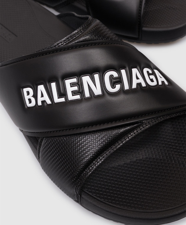 Balenciaga Чорні слайдери з фактурним логотипом 866163W0FPD зображення 5