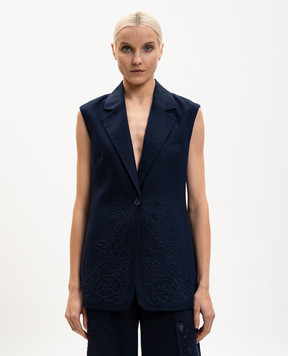 Twinset Сині жилет з льоном з вишивкою рішельє 261TP2314