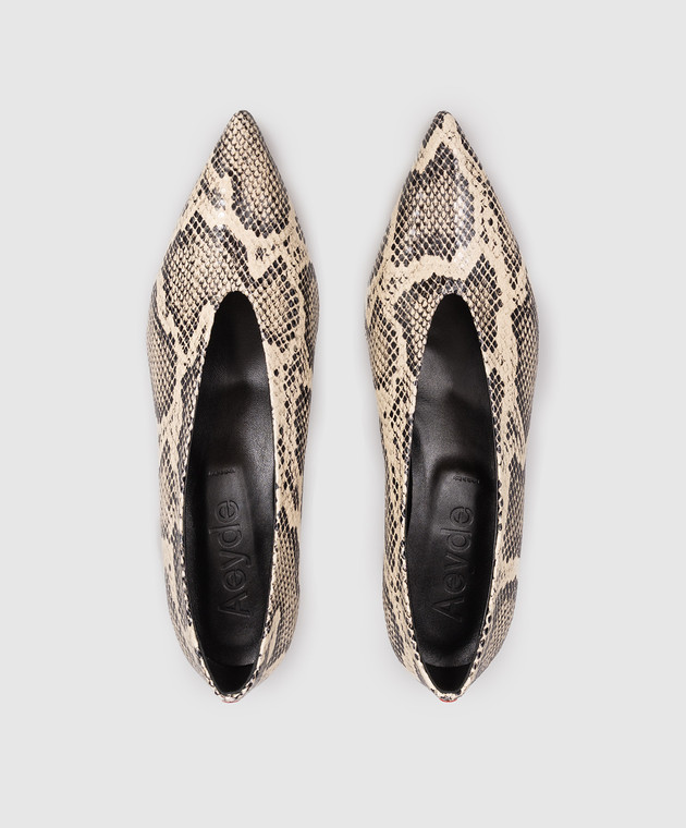 Aeyde Бежевые кожаные туфли Clara с принтом под кожу питона PUCLAP35KT223100043 изображение 4