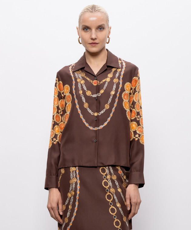 Versace Коричневые блузки из шелка в принт 10242311A17952 изображение 3