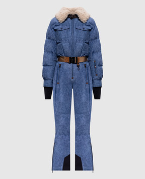 Moncler Grenoble Синий горнолыжный пуховой комбинезон с мехом K20982G00011M7820