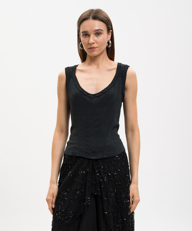 Marc Le Bihan Черная майка в рубчик 2841 изображение 3