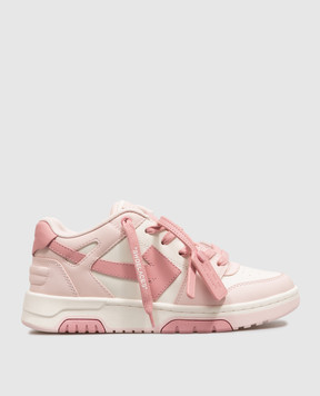 Off-White Дитячі рожеві шкіряні кросівки Out Of Office OF06415655