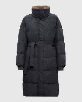 Brunello Cucinelli Серый пуховик из шерсти с мехом M038P9475