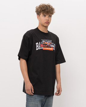 Balenciaga Чорна футболка з брендовим принтом 764235TUVS3