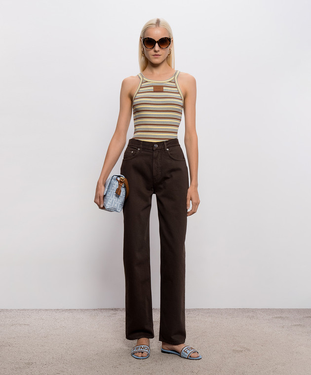 Fendi Майка в полоску с патчем логотипа FS7966AW88 изображение 2
