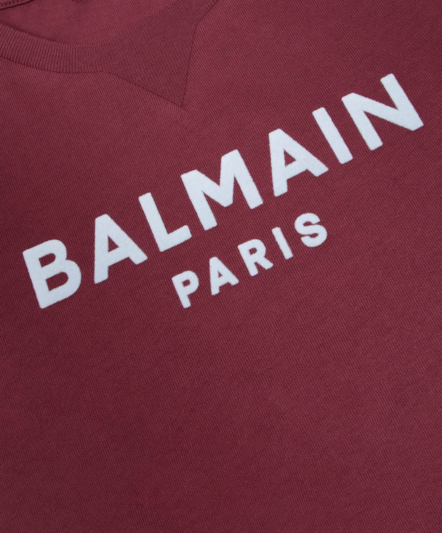 Balmain Дитяча бордова футболка з фактурним логотипом BZ8I01Z36721214 зображення 3