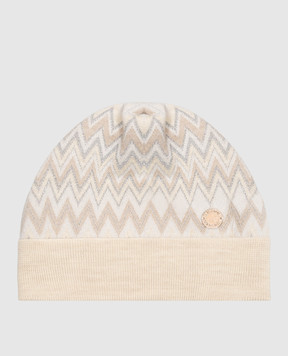 Missoni Детская бежевая шапка с шерстью в узор MZ0B37W0028