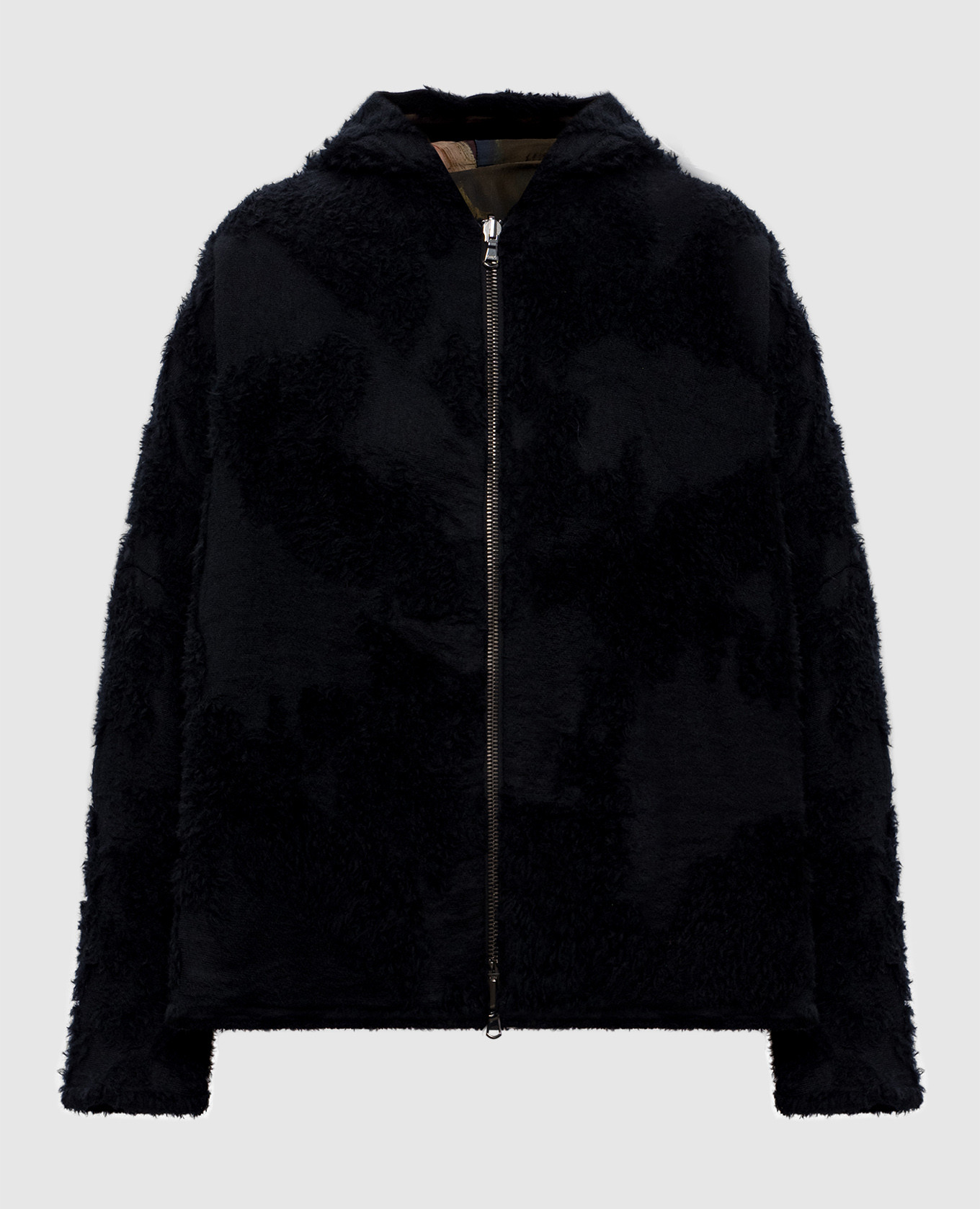 

Черная двусторонняя куртка из шерсти и шелка, Черный, Куртки