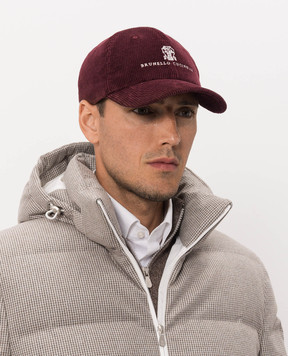 Brunello Cucinelli Бордовая вельветовая кепка с вышивкой логотипа MY4999850