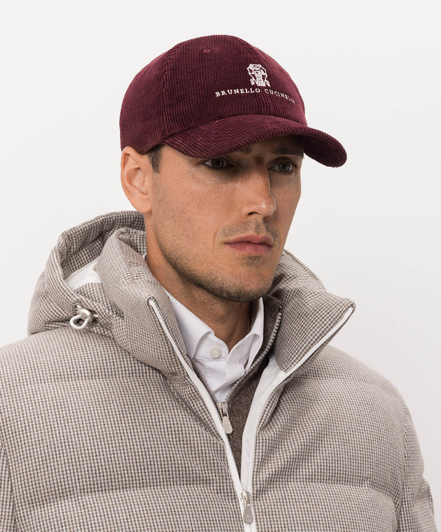 Brunello Cucinelli Бордова вельветова кепка з вишивкою логотипа MY4999850 зображення 2
